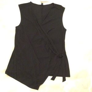 NWT Ann Taylor Black Wrap Sleeveless Top, Size L.